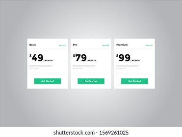 Pricing table design, box, button, list for web. price list. mobile. Vector. EPS 10