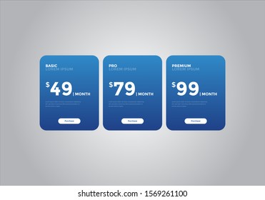 Pricing table design, box, button, list for web. price list. mobile. Vector. EPS 10