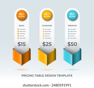 Plantilla de diseño de mesa de Precios. Anuncio comparativo de Planes de suscripción. Se puede utilizar para el Web, aplicaciones, presentación, publicidad. Ilustración vectorial.