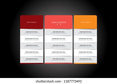 Pricing table design template for business. Vector.
