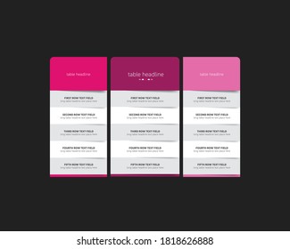 Pricing table design template for business. Vector.