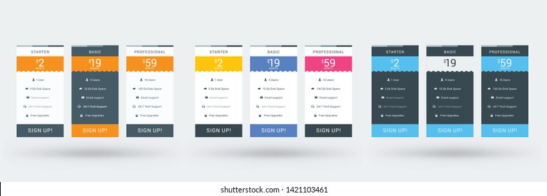 Pricing table design template. Vector pricing plans. Vector illustration