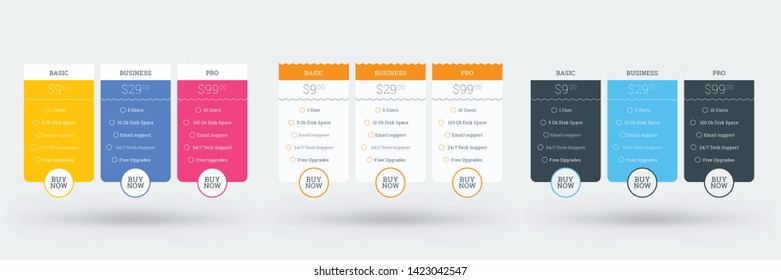 Pricing table design template. Vector pricing plans. Vector illustration