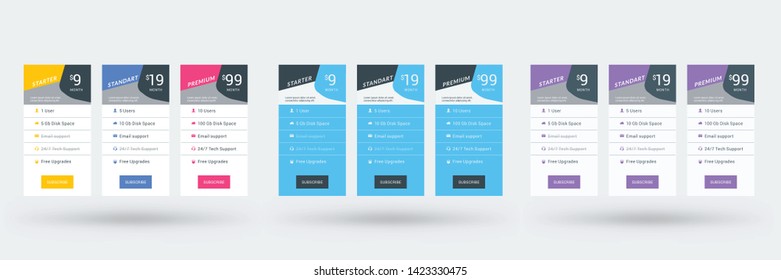 Pricing table design template. Vector pricing plans. Vector illustration