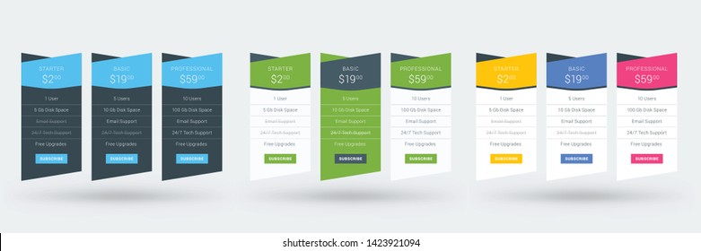 Pricing table design template. Vector pricing plans. Vector illustration