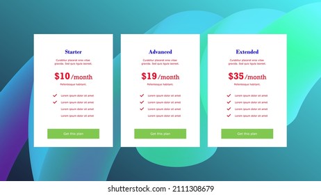 Preistabelle-Design-Vorlage für Websites und Anwendungen.Vector Preispakete. Flache Vektorgrafik.Vector Preistabelle Vorlage im modernen Linienstil. Design-Element für Website.