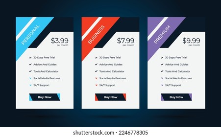 Pricing table design template for websites, Pricing table design, Hosting table banner