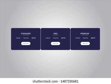 Pricing table design. vector. order, box, button, list for web. price. mobile.