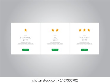 Pricing table design. vector. order, box, button, list for web. price. mobile.