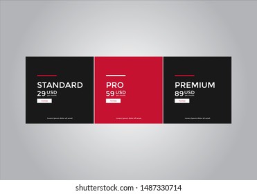 Pricing table design. vector. order, box, button, list for web. price. mobile.