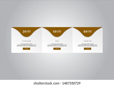 Pricing table design. vector. order, box, button, list for web. price. mobile.