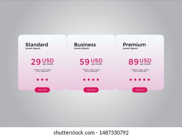 Pricing table design. vector. order, box, button, list for web. price. mobile.