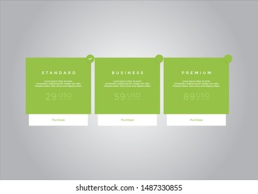 Pricing table design. vector. order, box, button, list for web. price. mobile.