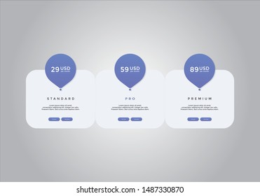 Pricing table design. vector. order, box, button, list for web. price. mobile.