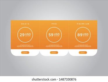 Pricing table design. vector. order, box, button, list for web. price. mobile.