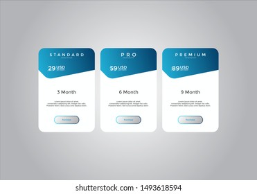 Pricing table design. vector. order, box, button, list for web. price. mobile.