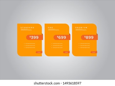 Pricing table design. vector. order, box, button, list for web. price. mobile.