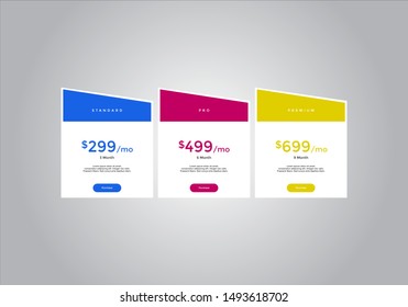 Pricing table design. vector. order, box, button, list for web. price. mobile.