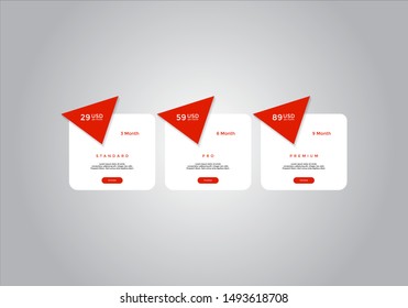 Pricing table design. vector. order, box, button, list for web. price. mobile.