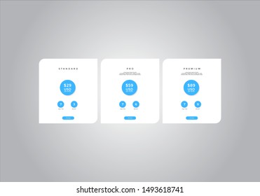 Pricing table design. vector. order, box, button, list for web. price. mobile.