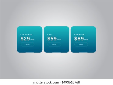 Pricing table design. vector. order, box, button, list for web. price. mobile.