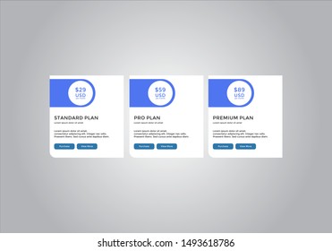 Pricing table design. vector. order, box, button, list for web. price. mobile.