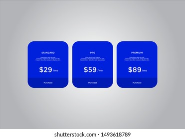 Pricing table design. vector. order, box, button, list for web. price. mobile.