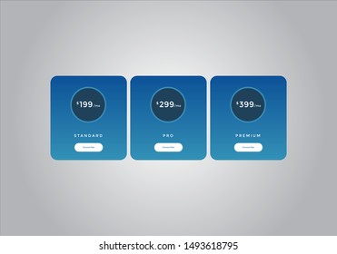 Pricing table design. vector. order, box, button, list for web. price. mobile.