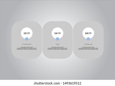 Pricing table design. vector. order, box, button, list for web. price. mobile.