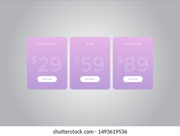 Pricing table design. vector. order, box, button, list for web. price. mobile.