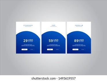 Pricing table design. vector. order, box, button, list for web. price. mobile.
