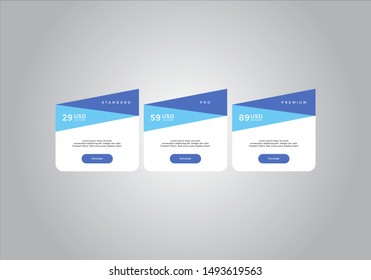 Pricing table design. vector. order, box, button, list for web. price. mobile.