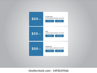 Pricing table design. vector. order, box, button, list for web. price. mobile.