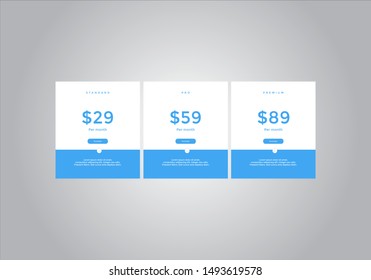Pricing table design. vector. order, box, button, list for web. price. mobile.