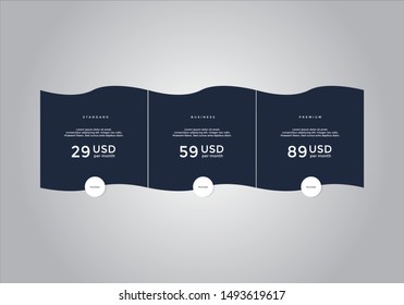 Pricing table design. vector. order, box, button, list for web. price. mobile.