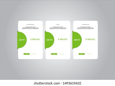 Pricing table design. vector. order, box, button, list for web. price. mobile.