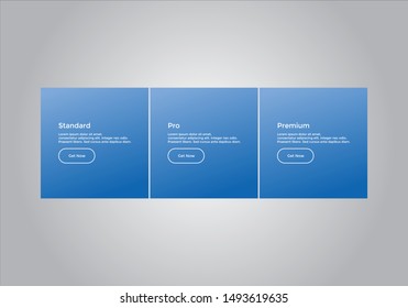 Pricing table design. vector. order, box, button, list for web. price. mobile.
