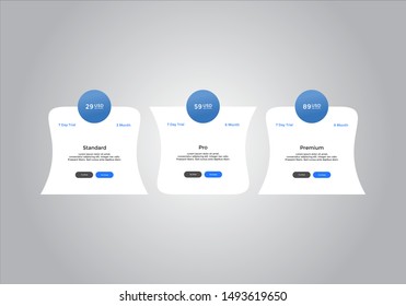 Pricing table design. vector. order, box, button, list for web. price. mobile.