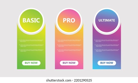 Pricing table design for website business .vector template illustration for application