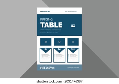 pricing table flyer design template. shop pricing table poster leaflet design template. a4 template, brochure design, cover, flyer, poster, print-ready
