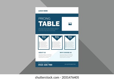 pricing table flyer design template. shop pricing table poster leaflet design template. a4 template, brochure design, cover, flyer, poster, print-ready
