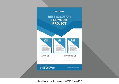 pricing table flyer design template. shop pricing table poster leaflet design template. a4 template, brochure design, cover, flyer, poster, print-ready
