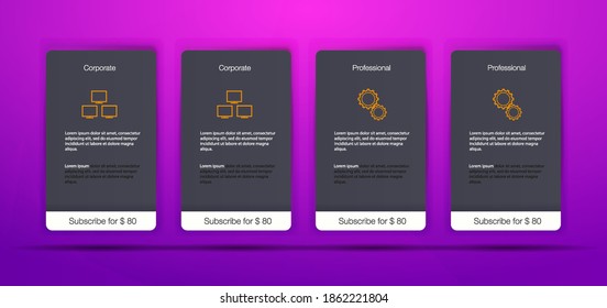 Pricing Table with Four Options Price comparison table. Art design modern banner list. Abstract concept graphic websites, applications element