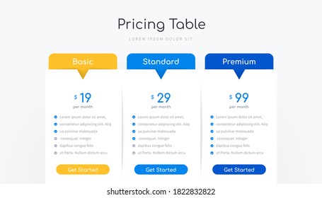 Pricing table infographic design with option banner vector template