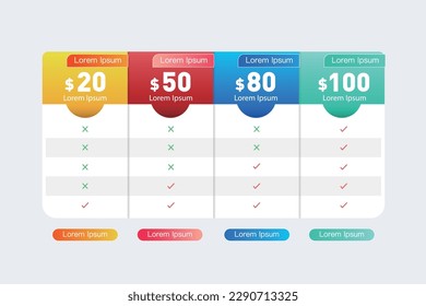 Pricing table infographic.Vector illustration for website, web page.