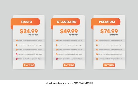 Pricing table list comparison design template