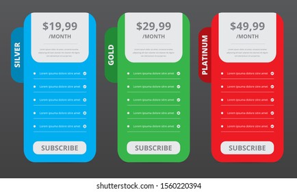 Pricing Table List Template Vector Design