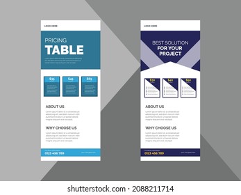 pricing table roll up banner design template. shop pricing table poster leaflet design template. cover, roll up banner, poster, print-ready