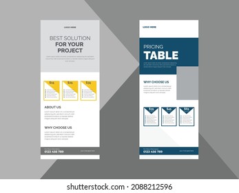 pricing table roll up banner design template. shop pricing table poster leaflet design template. cover, roll up banner, poster, print-ready