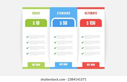 Pricing table template design. - Vector.